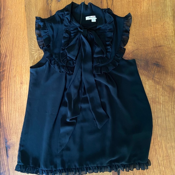 Paris Hilton Tops - Paris Hilton Black Ruffle Blouse with Tie at the Neck in Size Small